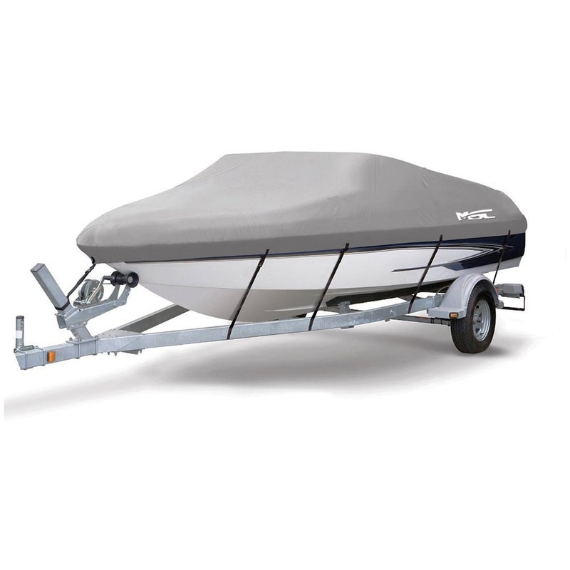 MSC Heavy Duty Oxford Ployester Made Trailerable Boat Cover,Fits V-Hull,Tri-Hull, Runabout Boat Cover (Model B - Length:14'-16' Beam Width: up to 90", Gray) - Image 1